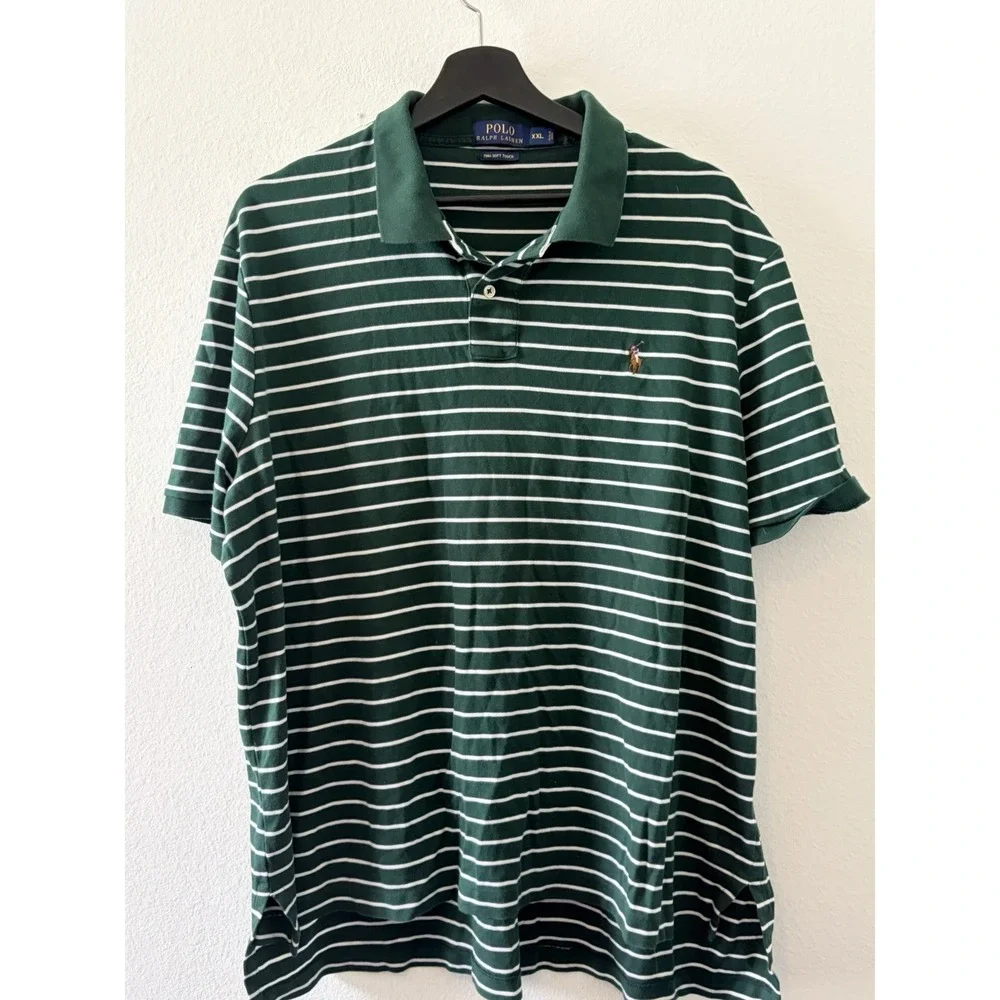 Polo Ralph Lauren Pima Soft Touch Polo Shirt Mens XXL Green White Striped Cotton